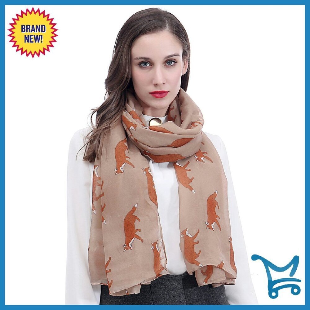 Lightweight Fox Print Scarf Shawl Wrap 35x70 Inches All Seasons